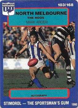 1990 AFL Scanlens Stimorol #103 Mark Arceri Front